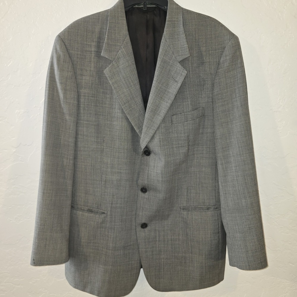 Pierre Cardin Mens Worsted WOOL Gray Black cream Two Button‎ LS Blazer Size 43L